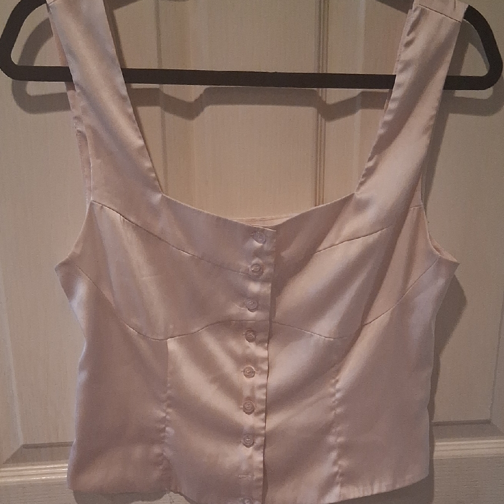 Forever 21 Ballet Pink Satin Button-Up Blouse